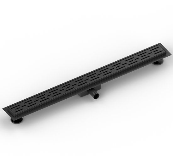 Siphon de douche - 90 cm - Noir mat - Grille standard - Acier inoxydable - Avec bride