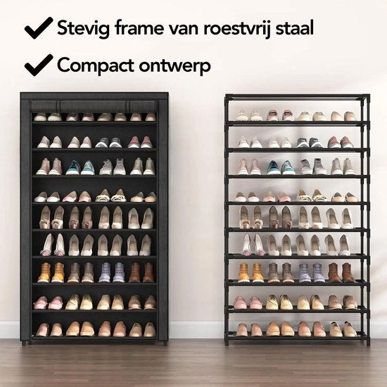 Brixy Shoe Rack XXL - Armoire à chaussures à 9 niveaux - Jusqu'à 54 paires de chaussures - 160x100x28cm - Noir