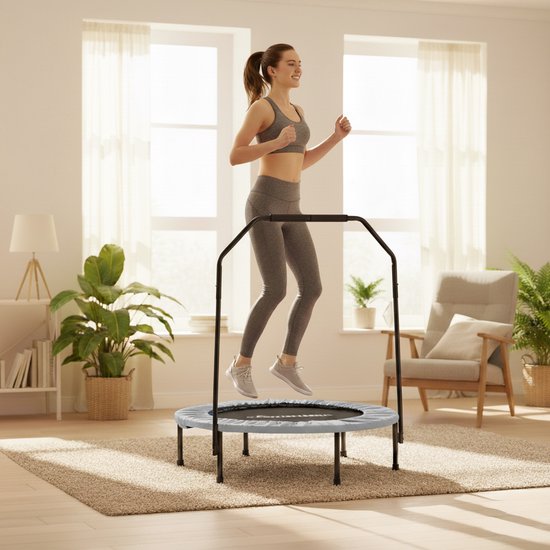 Trampoline de fitness - Ø 102 cm - pliable - gris