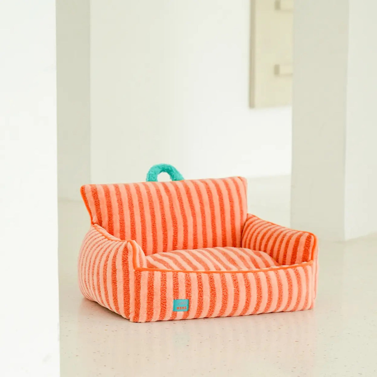 Lit pour animaux de compagnie en peluche rayé ZEZE - Orange basique - 68 x 53 x 37 cm