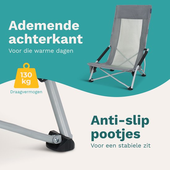 TRVLMORE Chaise de plage - pliable et démontable - capacité de charge de 130 kg - légère - avec sac de transport et porte-gobelet - dossier haut - gris