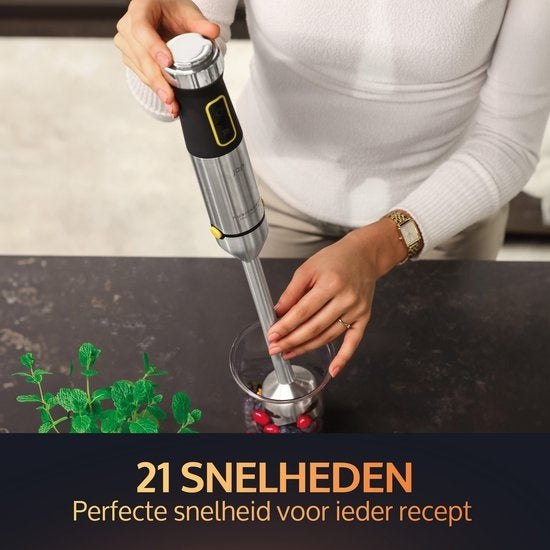 JAP Appliances ForceBlend F3 - 7in1 Hand blender set (1500W) - Comprend un robot culinaire, une tasse à mesurer, un éminceur en spirale, un fouet et un batteur - Pour la soupe, la viande, les smoothies et les collations pour bébés - Black/RVS