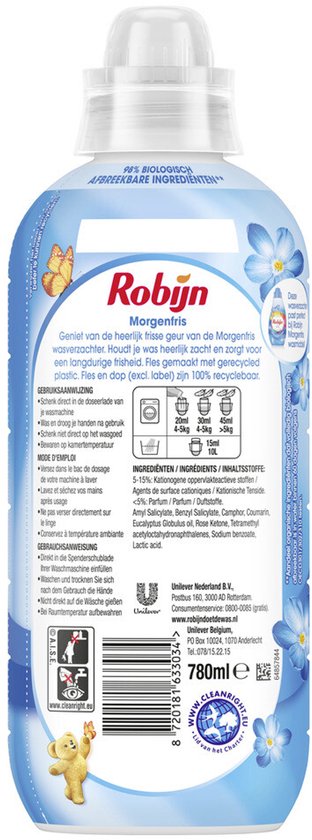 1 x Robijn – Adoucissant – Fraîcheur du matin – 780 ml - Câble - Câbles - Système de câbles - Système de câbles