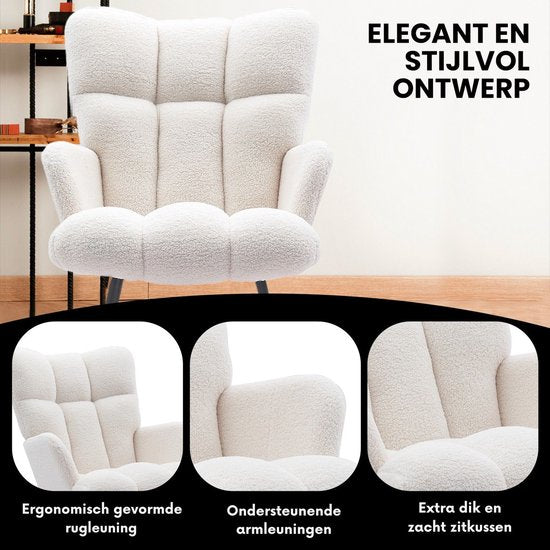 Bayt Fauteuil à bascule - Fauteuil - Fauteuil à bascule pour chambre de bébé - Fauteuil de détente - Blanc