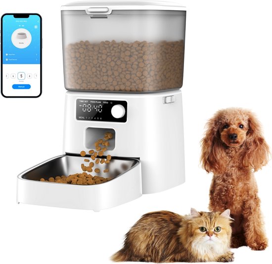 Mangeoire intelligente Oneisall PFD-001 Pro CW15010 - Connexion Wi-Fi - Mangeoire automatique - Sans fil - Blanche - Distributeur automatique de nourriture - Chats et chiens - Croquettes - Contrôle précis des portions - Réservoir de 3,5 L - Avec applicati