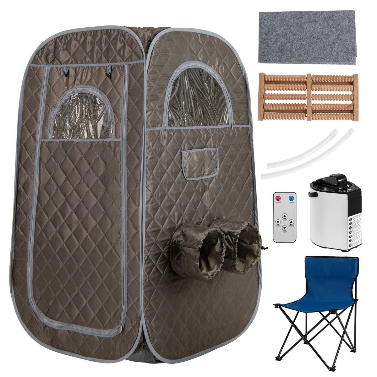 Sauna à vapeur portable Coast - Sauna d'intérieur pour 1 à 2 personnes - Générateur de vapeur de 3 litres - Gris 89 x 89 x 149 cm