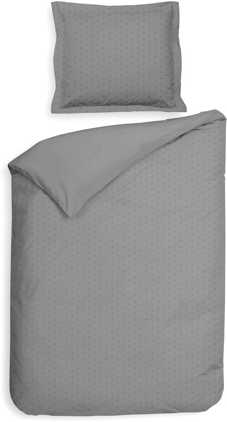 Heckettlane Housse de couette Punto - Linge de lit à pois - 260 x 200-220 cm - Lits jumeaux XL - Gris - Housse de couette 100 % satin de coton