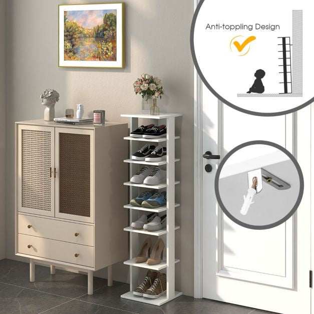 Coast étagère à chaussures en bois 8 étages - 28,5 x 25,5 x 110 cm - blanc