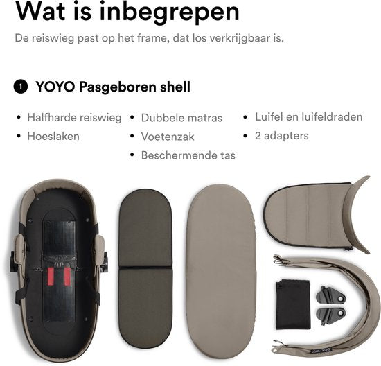 Stokke YOYO Newborn Shell, Taupe - Pour les bébés jusqu'à 6 mois ou 9 kg - Comprend une coque semi-rigide, un matelas double et une chancelière - Compatible avec le châssis YOYO (vendu séparément)