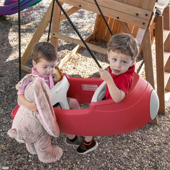 Step2 Rocket Swing for Two Rouge - Balançoire fusée pour deux personnes - Ceintures de sécurité réglables - Facile à monter et à descendre - Plastique résistant
