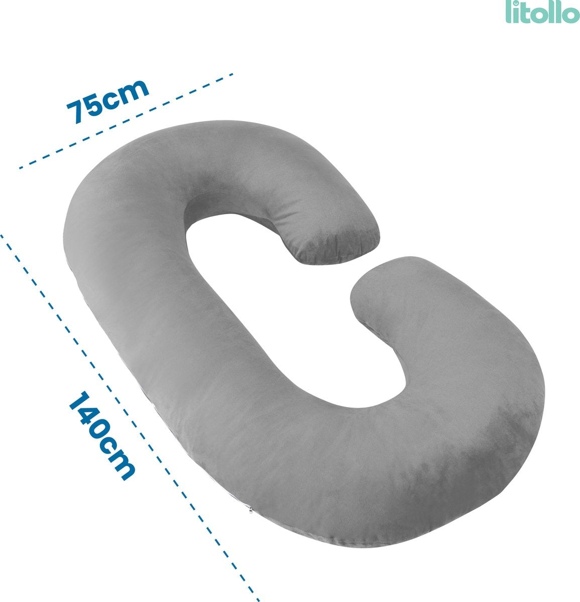 Litollo® Zwangerschapskussen (C-vorm) - Voedingskussen - Lichaamskussen - Zijslaapkussen - Body pillow - Grijs