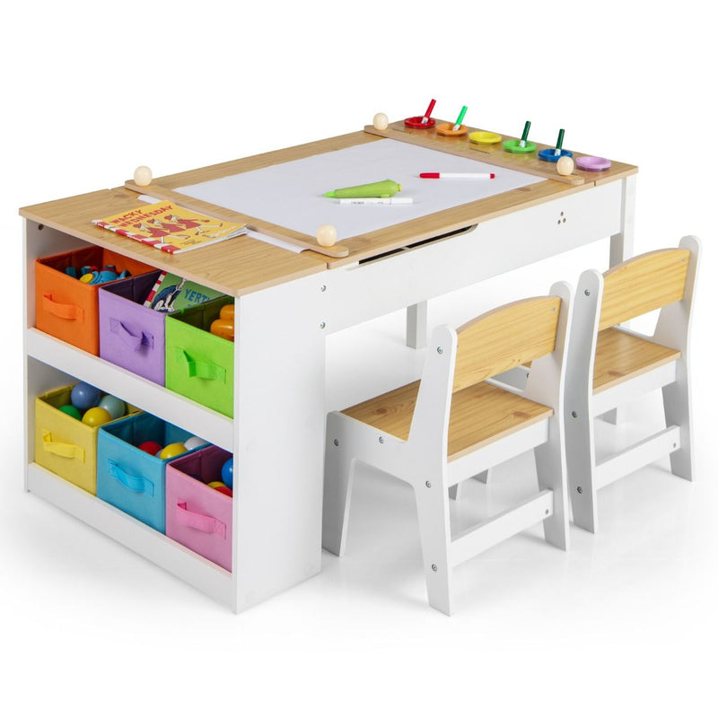 Table d'art et ensemble de chevalets pour enfants Coast - conception multifonctionnelle 2-en-1 - avec 2 chaises - blanc et naturel