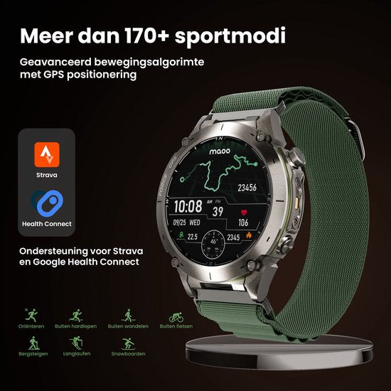 Maoo FORGE - GPS Smartwatch Homme - Ecran AMOLED 1,43" - 3 bracelets - GPS (5 satellites) - Fonction cloche - Batterie 730mAh (longue durée de vie) - 170+ modes sport - Fréquence cardiaque, pression artérielle, SpO2, podomètre - Boussole, Lampe de poche -