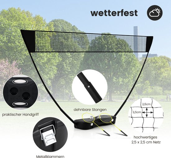 COSTWAY Support de filet de badminton, jeu de navette portable avec raquettes, 2 navettes, filet et boîte de rangement, set complet de badminton pour badminton/tennis et volley-ball pour l'intérieur et l'extérieur
