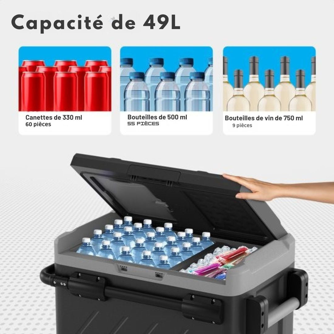 Glacière à Compresseur Électrique - Auronic -12V et 230 volts - Voiture - Congeler et Refroidir - 49L - Gris
