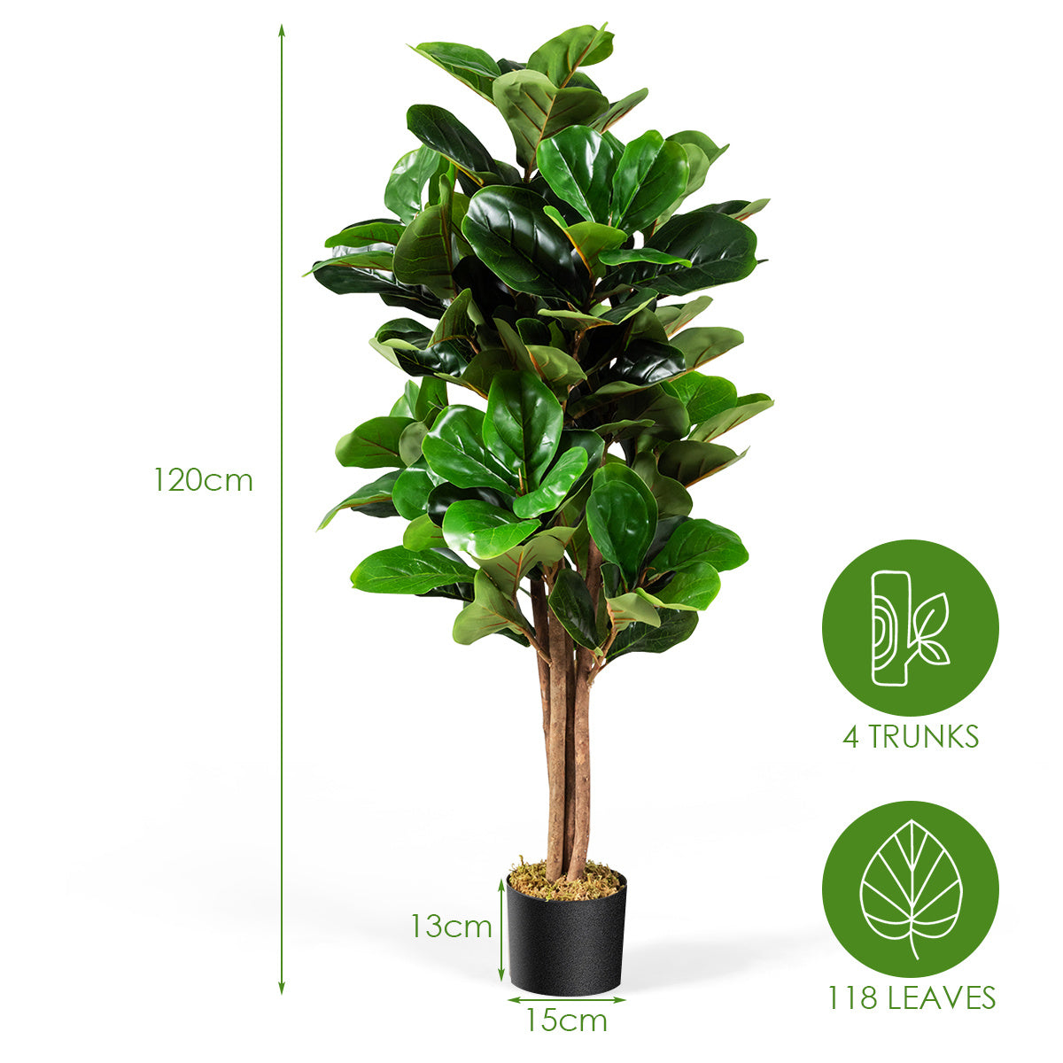 Figuier artificiel Coast 120 cm Décoration végétale artistique avec pot de fleurs