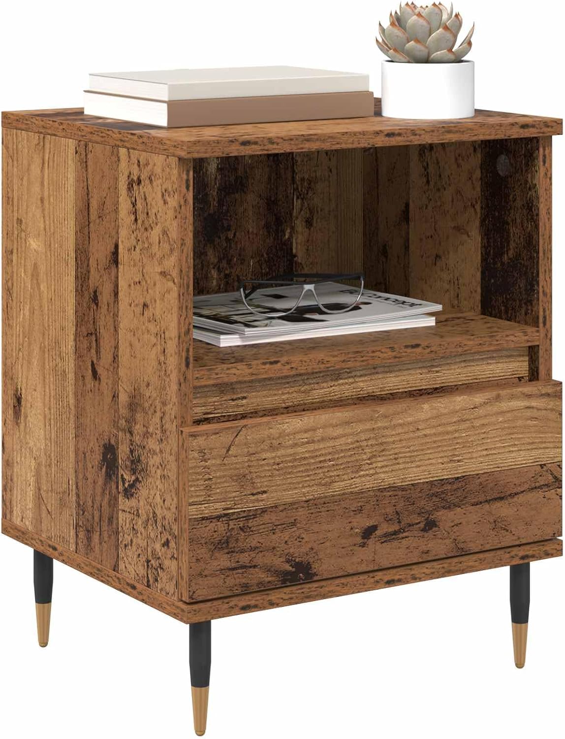 vidaXL Table de chevet avec tiroir - Bois vieilli - 40 x 35 x 50 cm