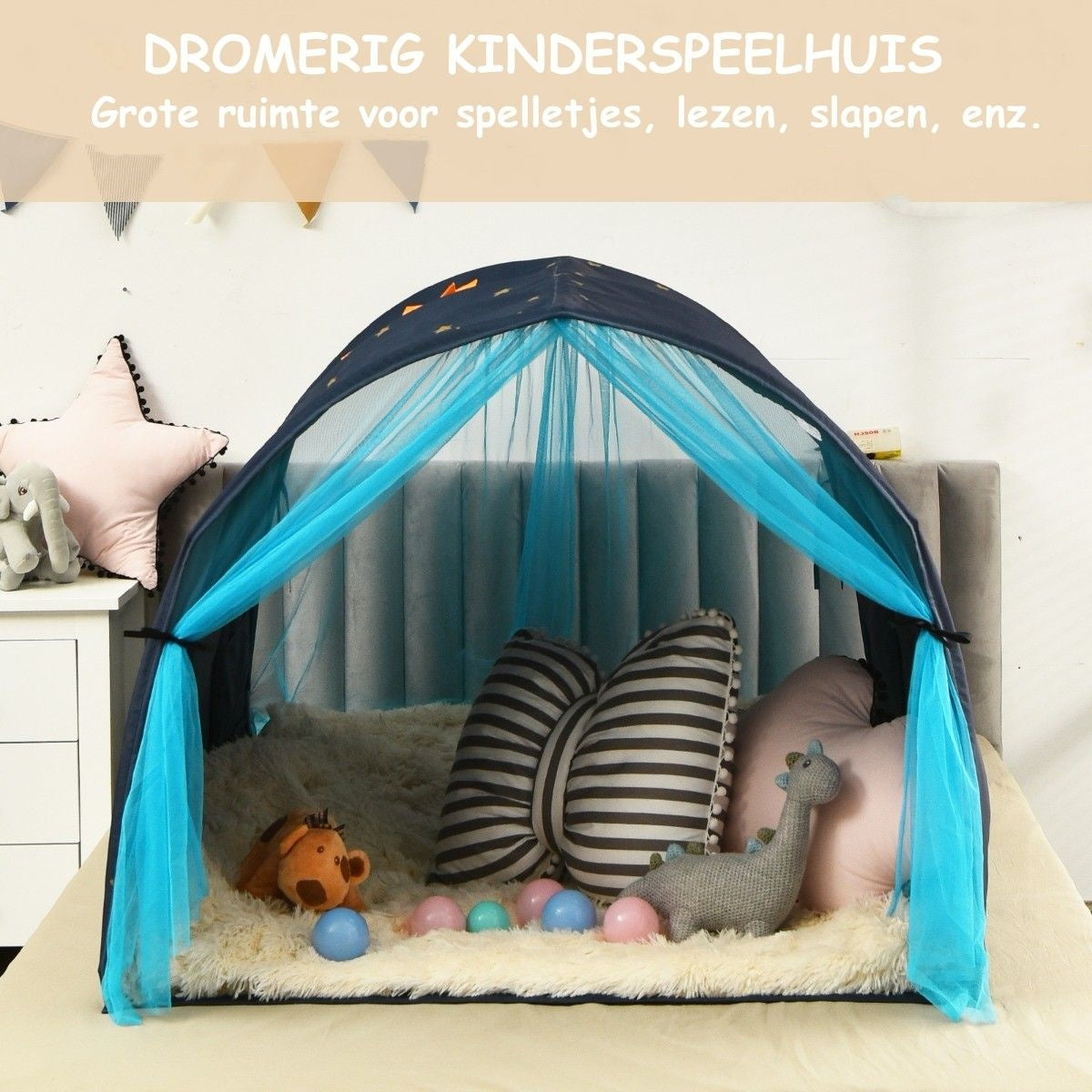 Coast Cot Princesse Maison de jeu pour enfants Princesse Tente pour enfants avec fenêtre, sac et rideau Bleu