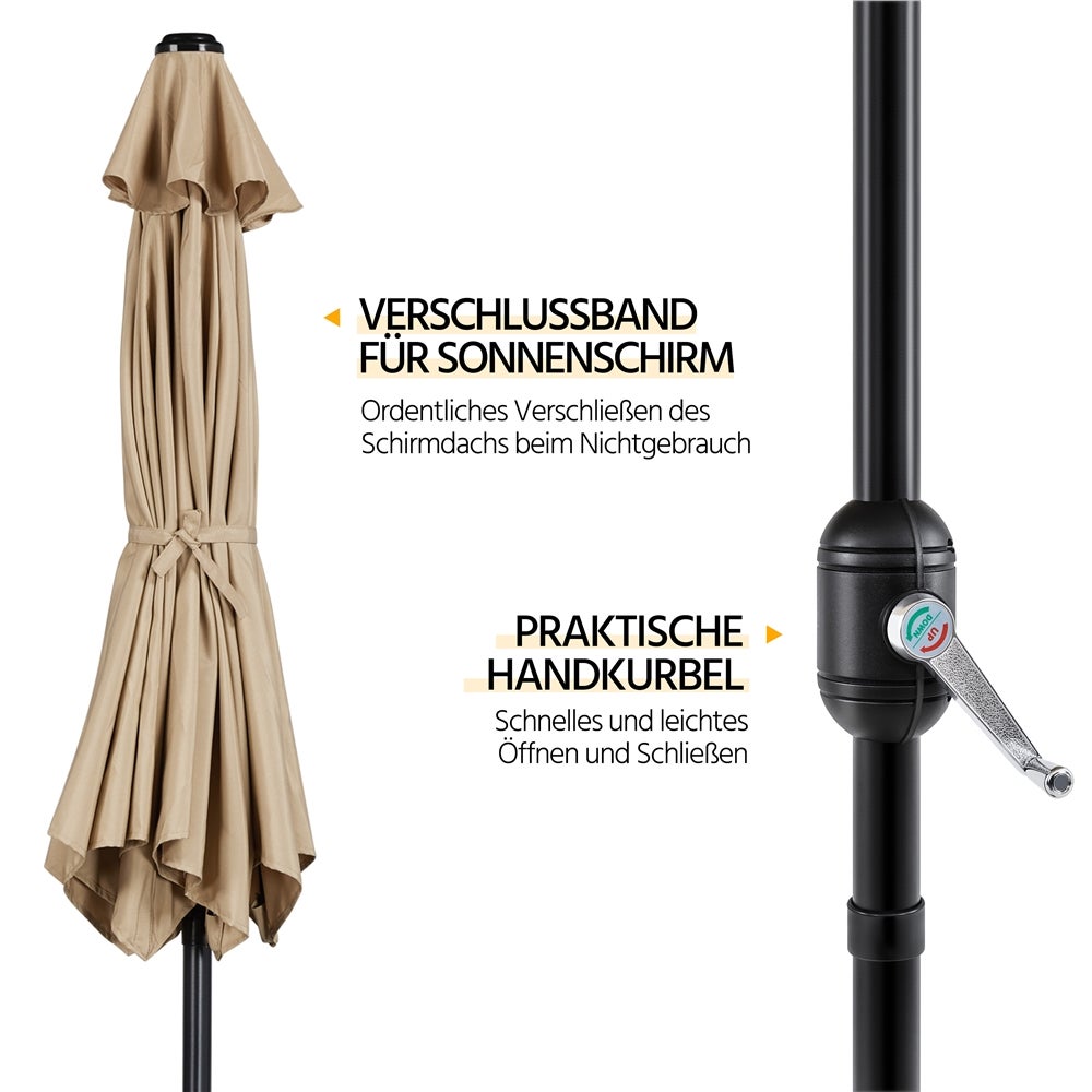 Parasol inclinable Yaheetech avec manivelle - Ø 226 cm - marron clair