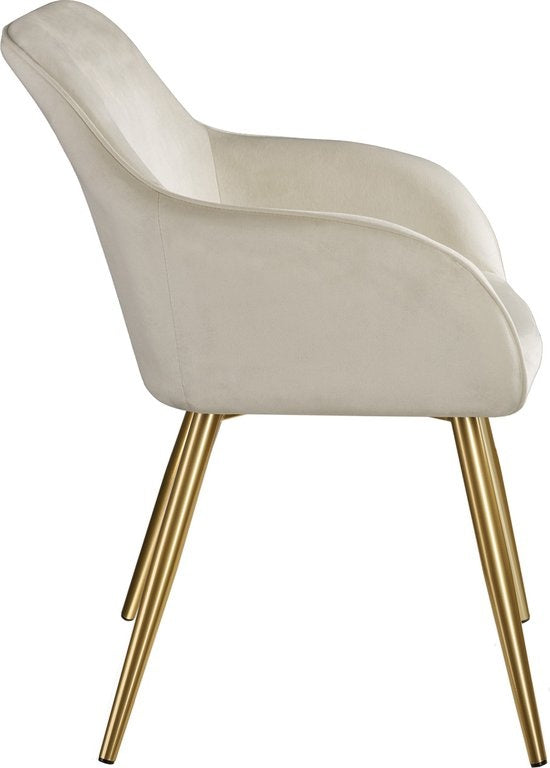 tectake® - Chaise Marilyn aspect velours - crème/doré - 404623
