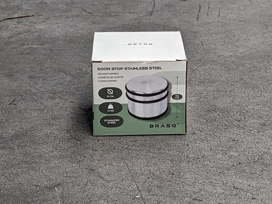 BRASQ Lot de 4 butoirs de porte - Butoir de porte en acier inoxydable avec revêtement antidérapant - 1,1 kg Pour l'intérieur et l'extérieur - Butoir de porte ⌀9 x 7,5 cm