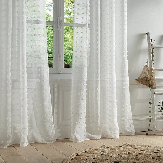 Rideau en voile « Lelie » d'Atmosphera, 140 x 240 cm - Prêt à poser avec anneaux - Blanc