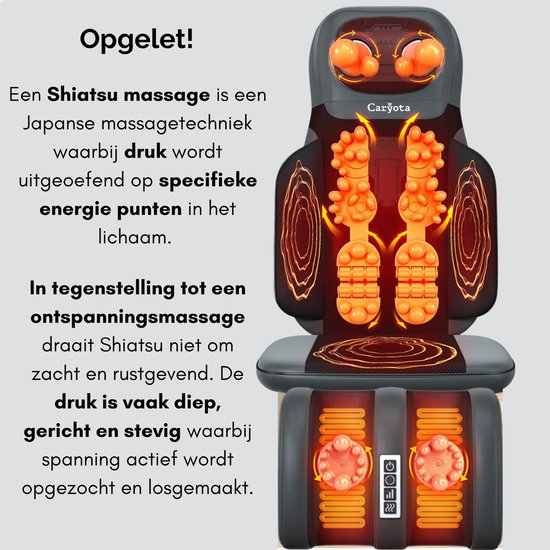 Fauteuil de massage Caryota Shiatsu - Appareil de massage - Coussin de massage à chaleur infrarouge - 2 pièces - Jambes
