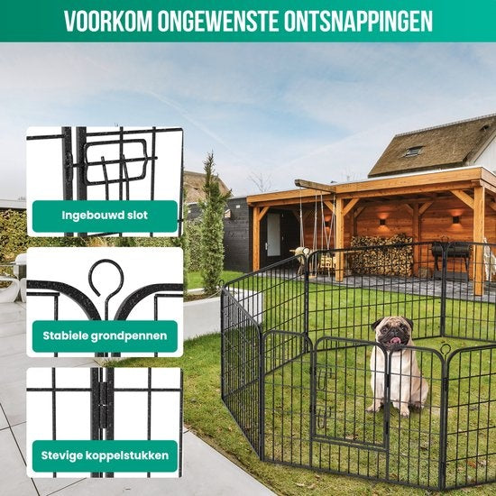 Avalo Puppy Run Ø210cm Pliable Noir - 8 panneaux 80x60cm - Parc à animaux / Parc à lapins / Parc à chiens