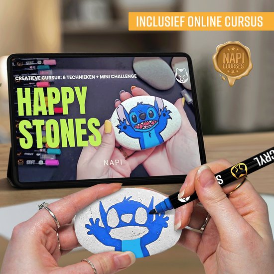 NAPI 72 marqueurs acryliques Dual Tip - Twinmarkers - Marqueurs peinture Happy Stones - Peinture sur pierre avec marqueurs peinture acrylique - Adultes et enfants - 5 modèles de mandalas inclus