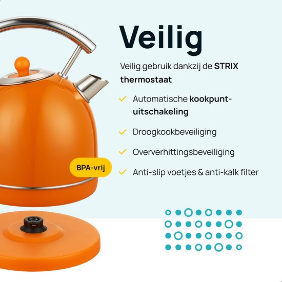 MOA Bouilloire Retro - 1,8L - Retro - 2200W - acier inoxydable - Orange