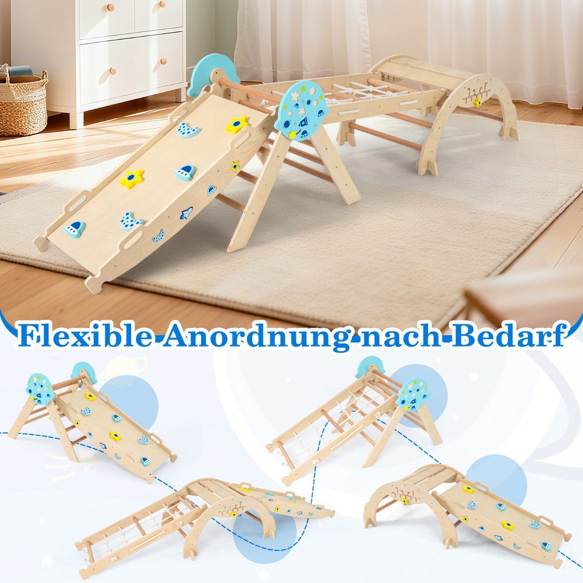 Structure d'escalade Coast Montessori - Structure de jeu 9 en 1 - pliable - Naturel