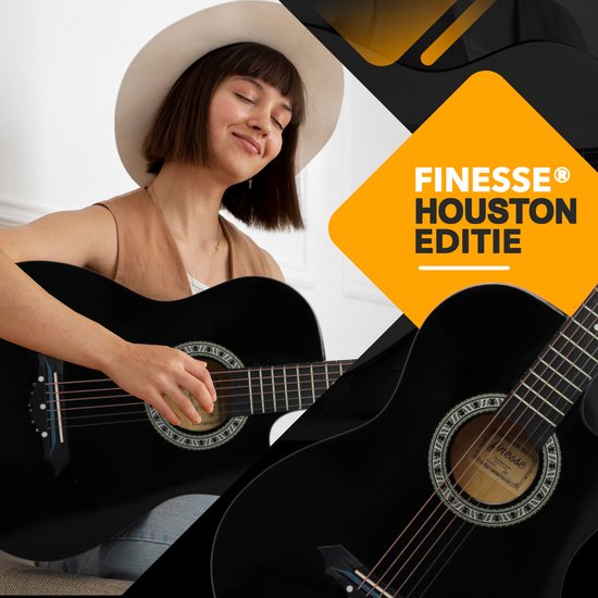 Guitare acoustique Finesse - avec cours vidéo - Guitare western - Guitare pour enfants et adultes - Noir