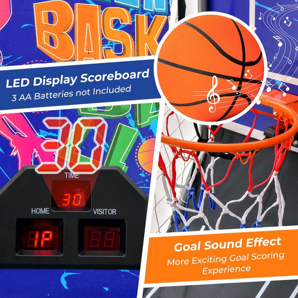 Jeu de basket-ball électronique Coast pour l'intérieur - Tir double - Compteur de points automatique - Bleu foncé + noir