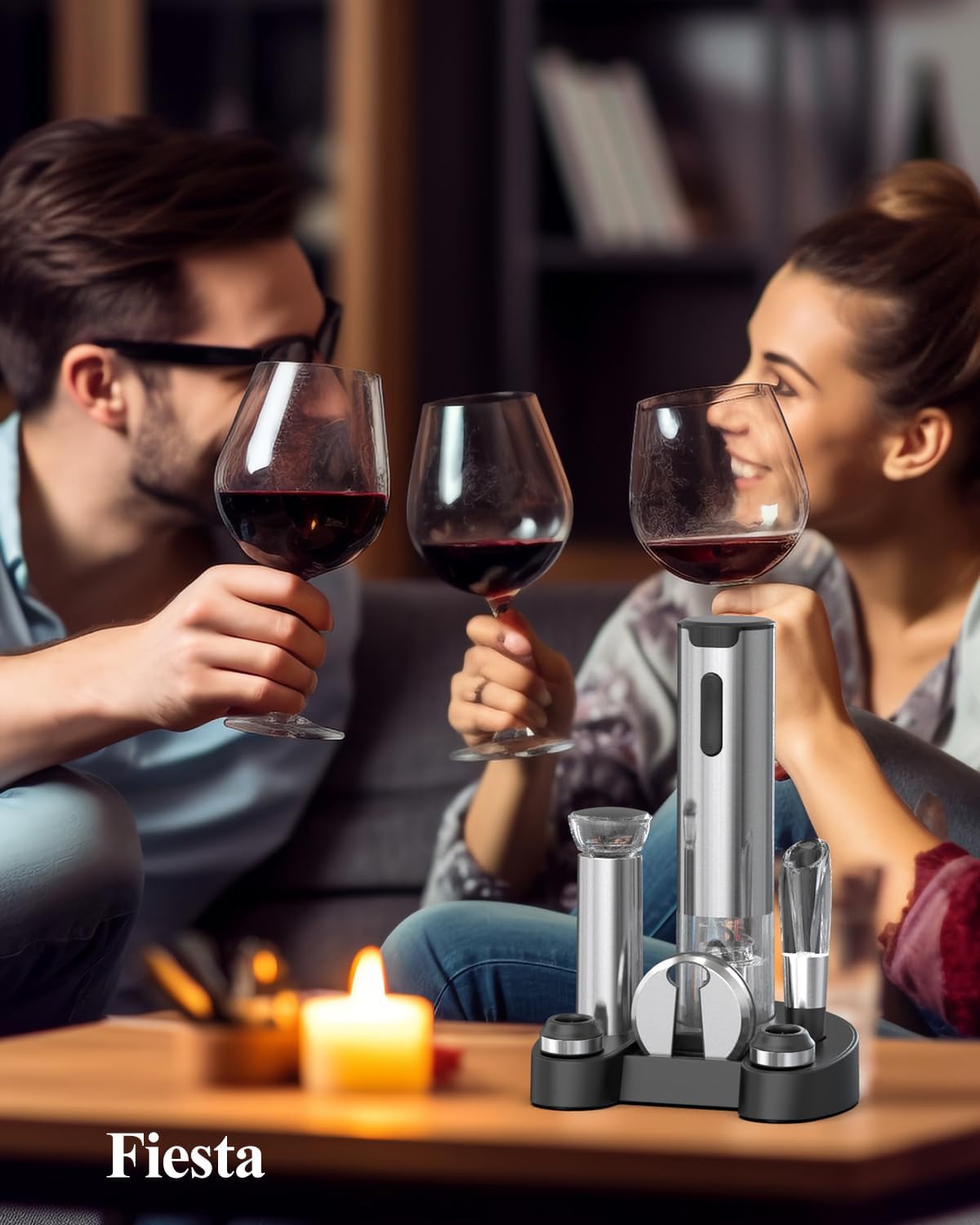 Ensemble d'ouvre-bouteilles électrique Circle Joy - Rechargeable avec station de recharge - Argent