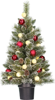 Black Box Trees Kaprun Arbre de Noël artificiel en pot avec éclairage LED - H90 x Ø51 cm - Vert givré, Rouge