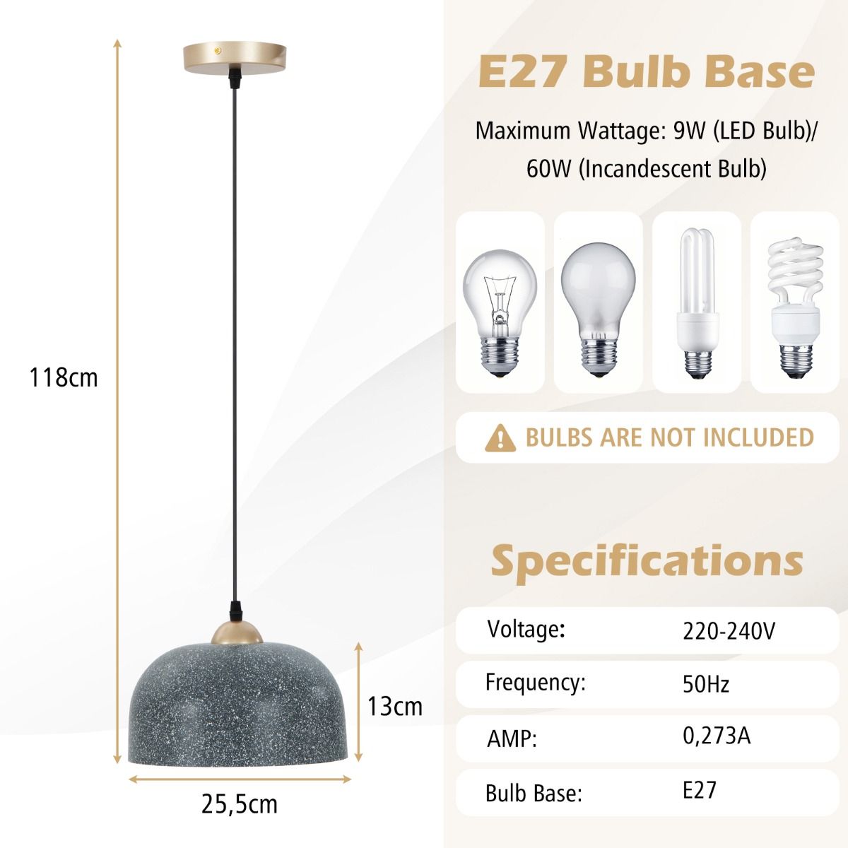 Suspension Coast - câble de suspension réglable - lustre moderne - gris - 25,5 x 118 cm