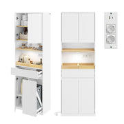 Armoire de salle de bains SoBuy avec éclairage LED, prise électrique et panier à linge – 60 x 30 x 180 cm – capacité de charge de 85 kg