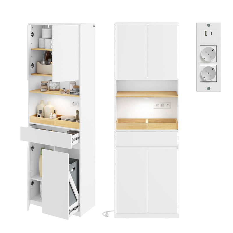 Armoire de salle de bains SoBuy avec éclairage LED, prise électrique et panier à linge – 60 x 30 x 180 cm – capacité de charge de 85 kg