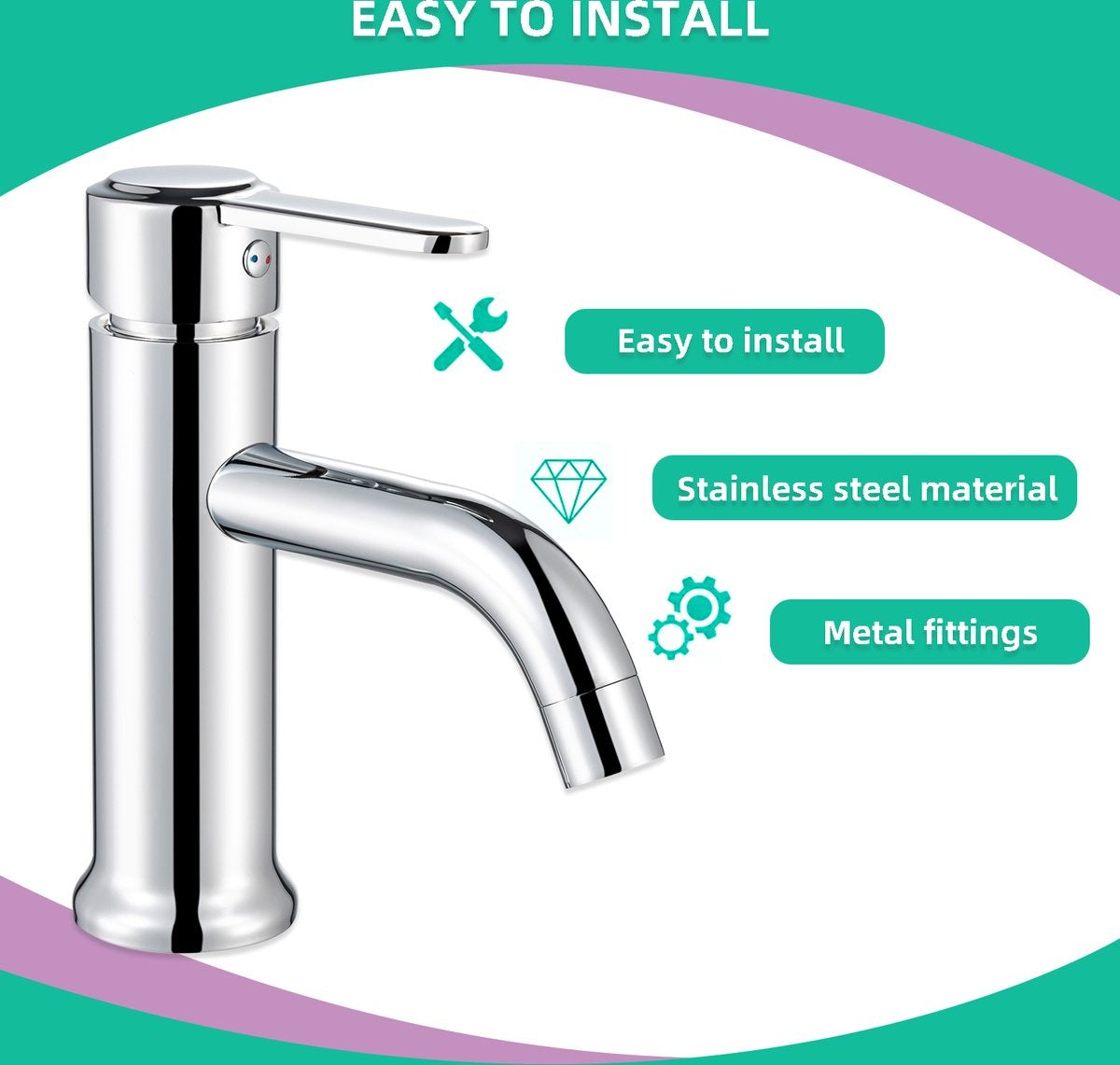 Robinet de salle de bain Inspire Silver avec raccords - Robinet de lavabo - Acier inoxydable - Silver