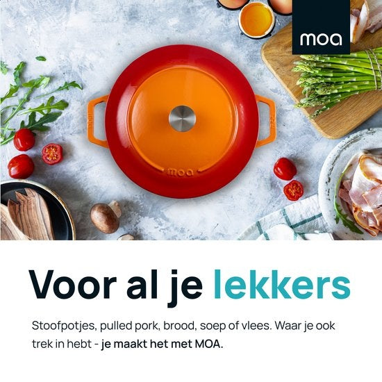 MOA Casserole en fonte - Capacité 7,2 litres - 30CM - Ronde - Toutes sources de chaleur - Egalement pour induction - Poids 7,3 kg - Orange Rouge - C30OR