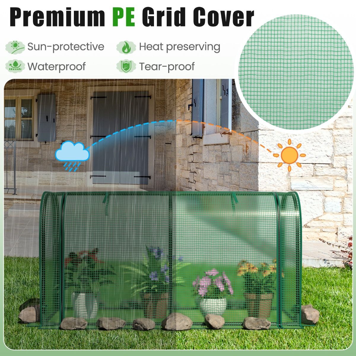 Mini-serre Coast - serre de jardin portable - porte à fermeture éclair enroulable - protection solaire en PE imperméable - blanc/vert 118 x 55 x 60 cm