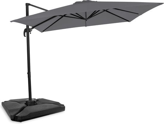 VONROC Premium Parasol flottant Pisogne 300x300cm - Avec tuiles de remplissage, base transversale et housse de protection - Parasol carré - Rotation 360° - Inclinaison - Toile résistante aux UV - Gris