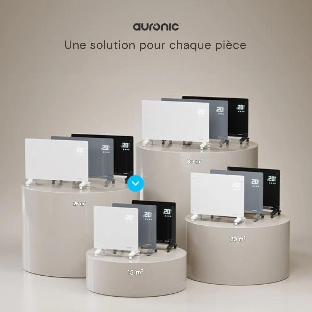 Radiateur électrique Auronic - avec thermostat et télécommande - à panneaux en verre - Radiateur 1000 W - Noir