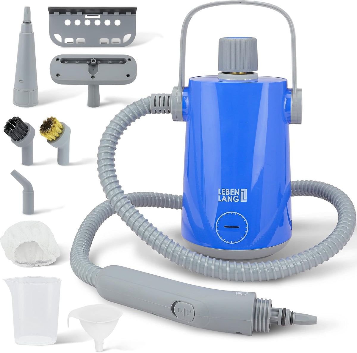 Nettoyeur vapeur électrique LEBENLANG - Appareil à main - 3,5 bar et 1000 W - 12 x accessoires - bleu/gris