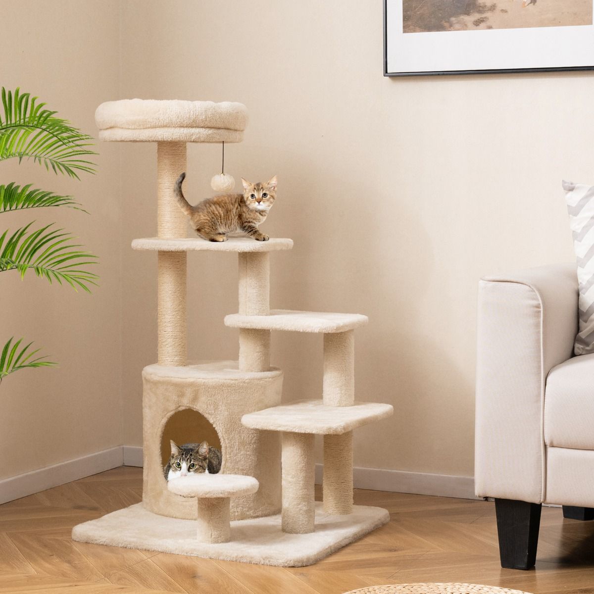 Arbre à chat Coast - plusieurs étages - poteaux à griffer en sisal - beige/gris - 102 cm