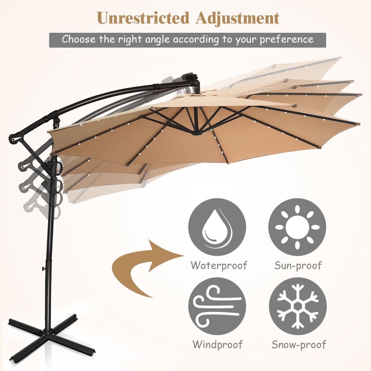 Parasol suspendu Coast à énergie solaire - télécommande - éclairage LED - beige - 300 cm