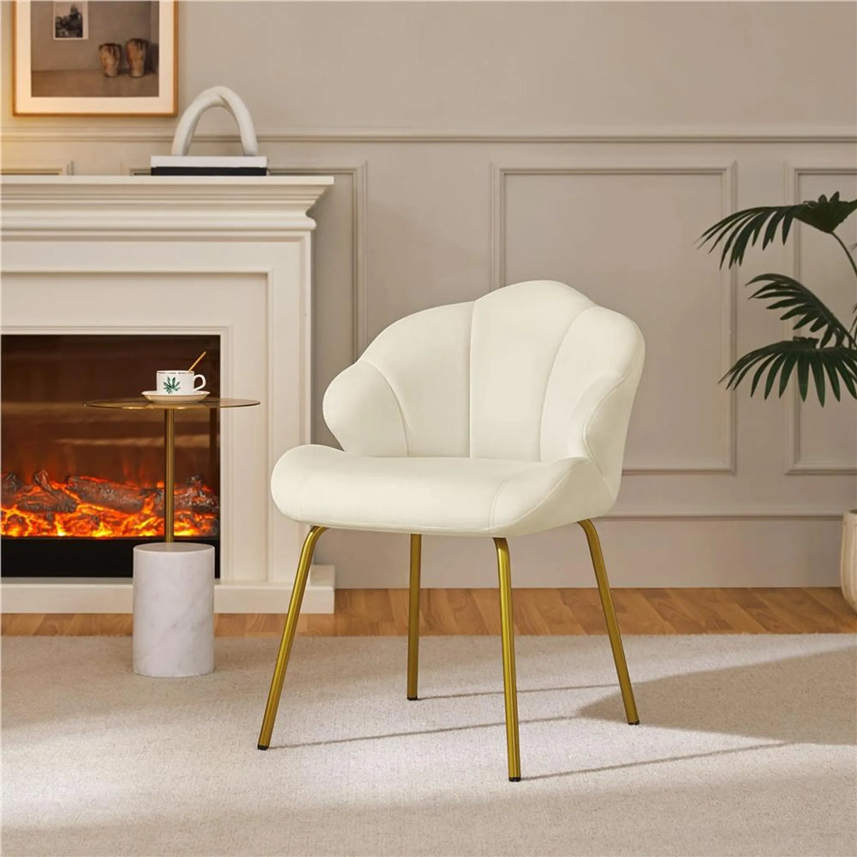 Chaise de salle à manger Yaheetech en forme de coquillage - Rembourrée avec pieds en métal - 56 x 57 x 78 cm - Beige