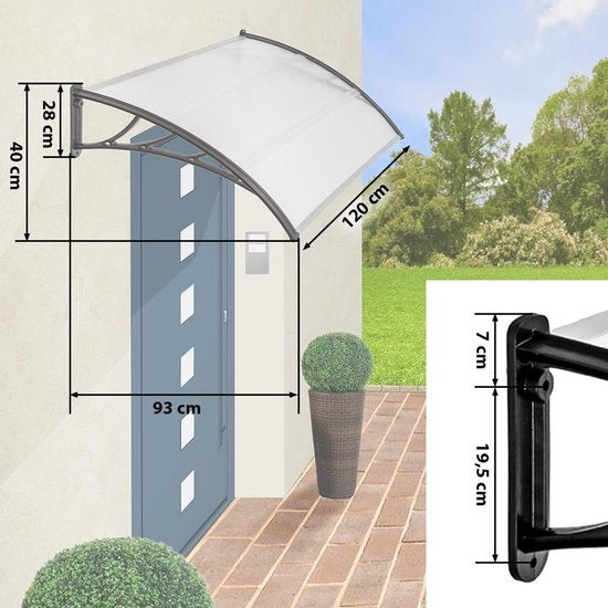 tectake® - Auvent de porte - auvent de porte d'abri - polycarbonate - largeur 120 cm - 401264
