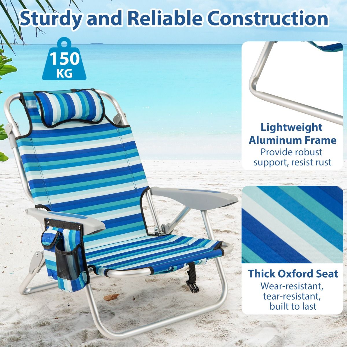 Ensemble de chaises de plage pliantes Coast - Dossier réglable - Glacière incluse - Bleu