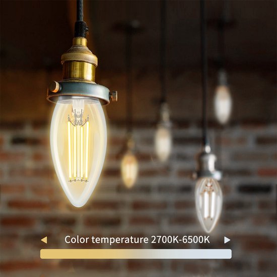 Ampoule LED - Filament - LED intelligente - Ampoule C35 - 4,5 W - Culot E14 - LED intelligente - LED Wi-Fi + Bluetooth - Couleur réglable - Transparente et lumineuse - Verre